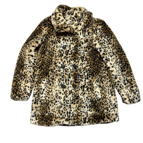 White Crow Leopard Print Faux Fur Coat Glam Punk Size Small - Picture 1 of 7